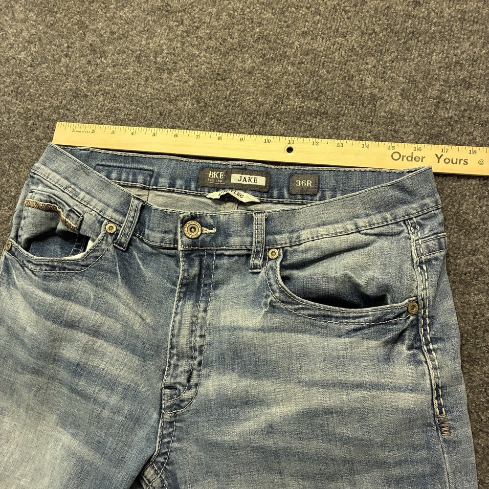 Buckle BKE Jake Bootleg Jeans Mens 36x30 Faded Whiskered Stretch Denim - Picture 6 of 11